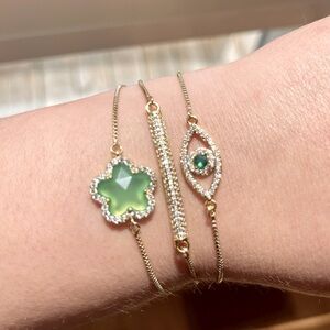 Arm Candy bracelets set, clear, green CZ & green agate clover.🍀
